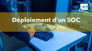 Technicien raccordant un serveur dans une salle informatique pendant le déploiement d'un SOC